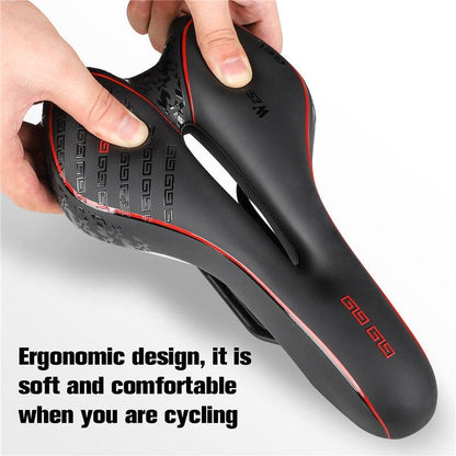 Bike Saddle Stevvex black PU leather gel-filled road MTB seat with red trim ergonomic cushion on Tampa Home & Garden Store
