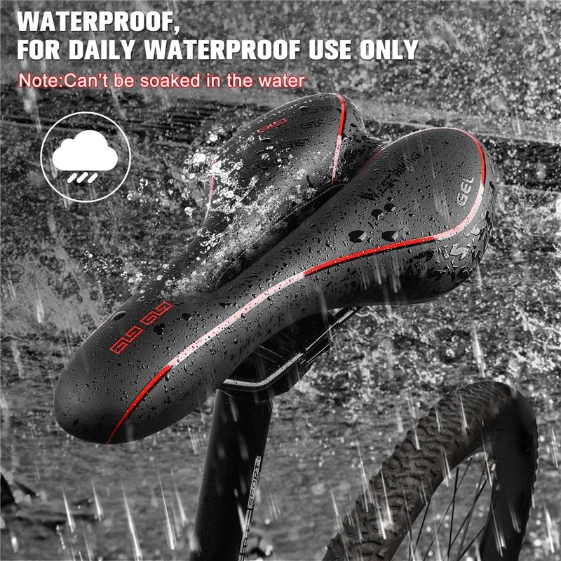 Bike Saddle Stevvex waterproof PU leather gel-filled cushion, black with red trim anti-slip on Tampa Home & Garden Store