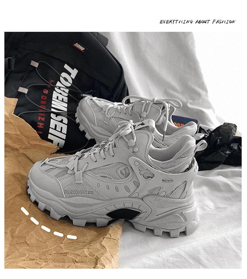 Stevvex men's sneakers pair with breathable mesh upper and chunky grey sole for running on Tampa Home & Garden Store