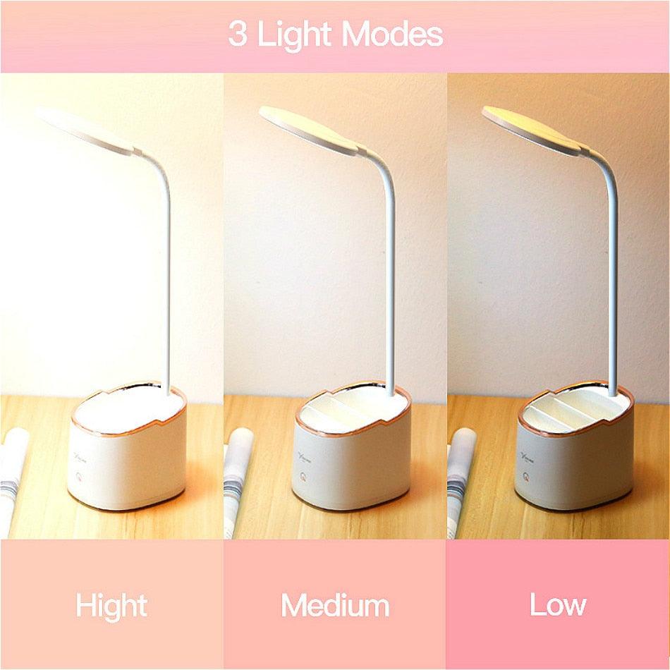 Stevvex rechargeable LED desk lamp with pen storage beige base white curved stem 3-image on Tampa Home & Garden Store