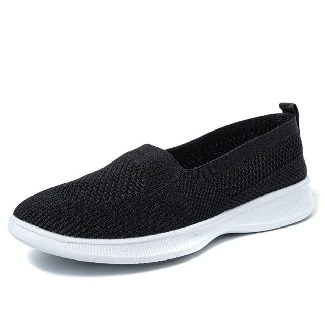 Stevvex women's knit slip-on sneakers black breathable mesh lightweight casual walking shoe on Tampa Home & Garden Store