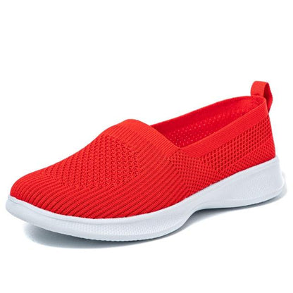 Stevvex red knitted slip-on sneakers with white sole, breathable mesh espadrille style on Tampa Home & Garden Store