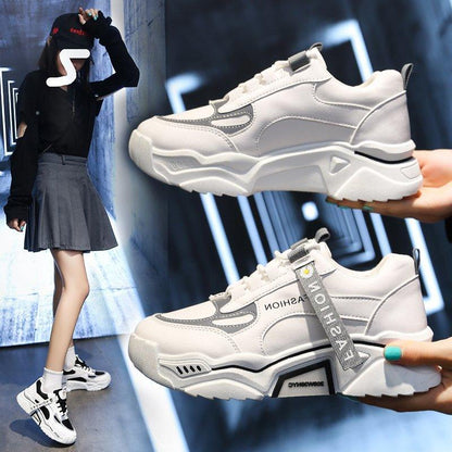 Stevvex chunky lace-up sneakers, white gray mix, reflective accents pair for casual walking on Tampa Home & Garden Store