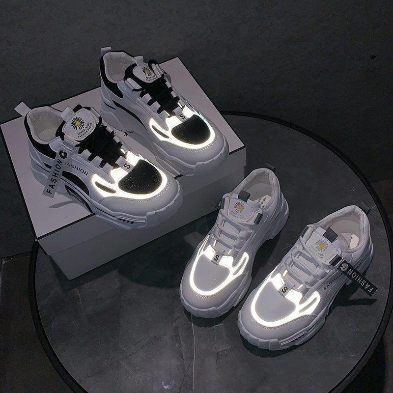 Stevvex reflective women sneakers, lace-up chunky mixed-color, walking shoes, two pairs on Tampa Home & Garden Store