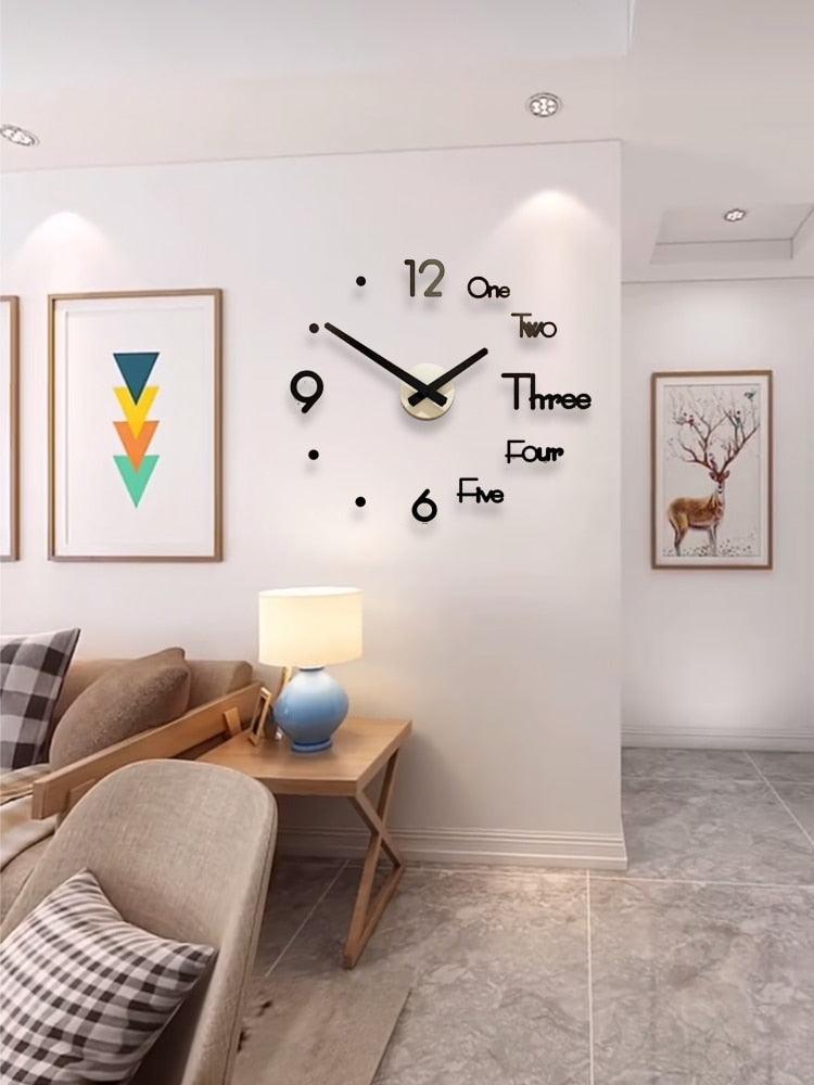 Stevvex 3D wall clock sticker, large clock with black hands on white wall for living room on Tampa Home & Garden Store