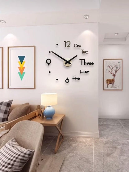 Stevvex 3D wall clock sticker, large clock with black hands on white wall for living room on Tampa Home & Garden Store