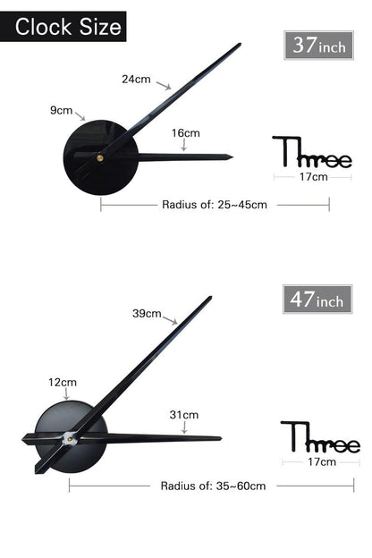 Stevvex 3D frameless wall clock sticker in black with acrylic hands, two sizes 37in & 47in on Tampa Home & Garden Store
