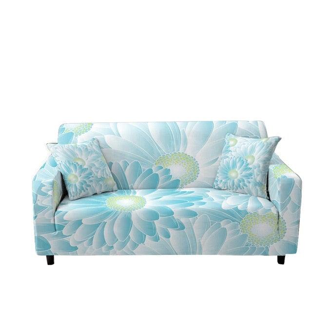 Stevvex 3D butterfly sofa slipcover for 2/3 seater, blue floral stretch cover on Tampa Home & Garden Store