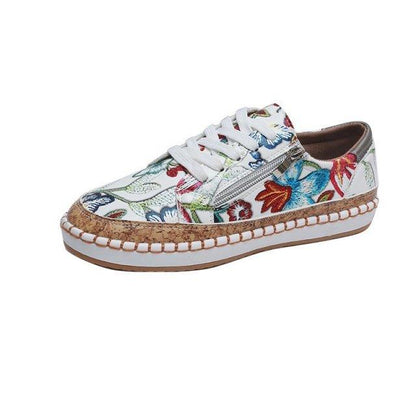 Stevvex women's sneakers floral print, lace-up, white canvas upper with rope-stitched midsole on Tampa Home & Garden Store