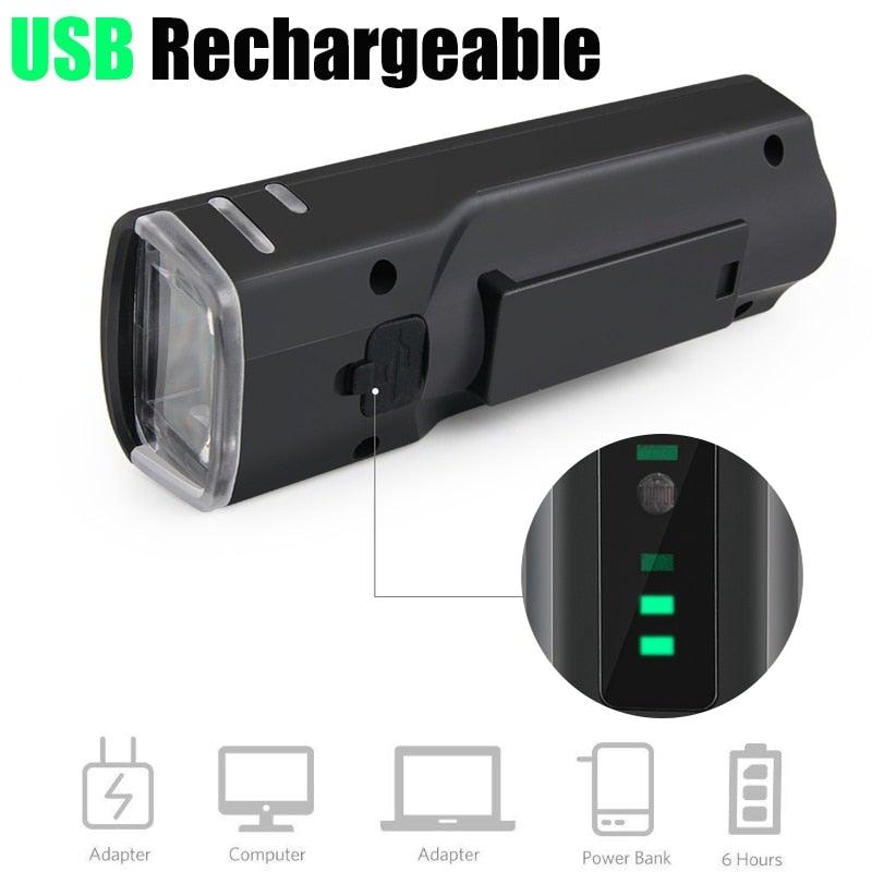 Bike flashlight Stevvex USB rechargeable black front & rear lamp with 4 LED modes compact on Tampa Home & Garden Store