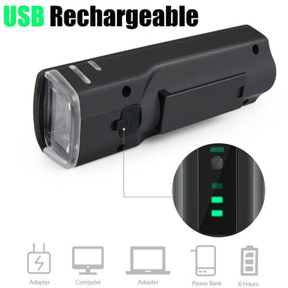 Bike flashlight Stevvex USB rechargeable black front & rear lamp with 4 LED modes compact on Tampa Home & Garden Store