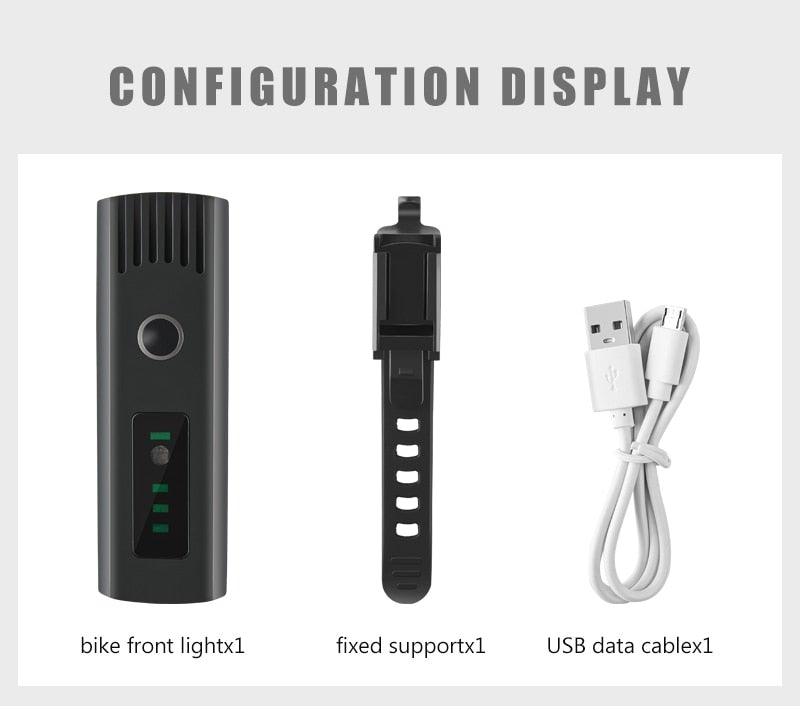 Stevvex bike front light USB rechargeable headlamp set with adjustable strap and USB data cable on Tampa Home & Garden Store