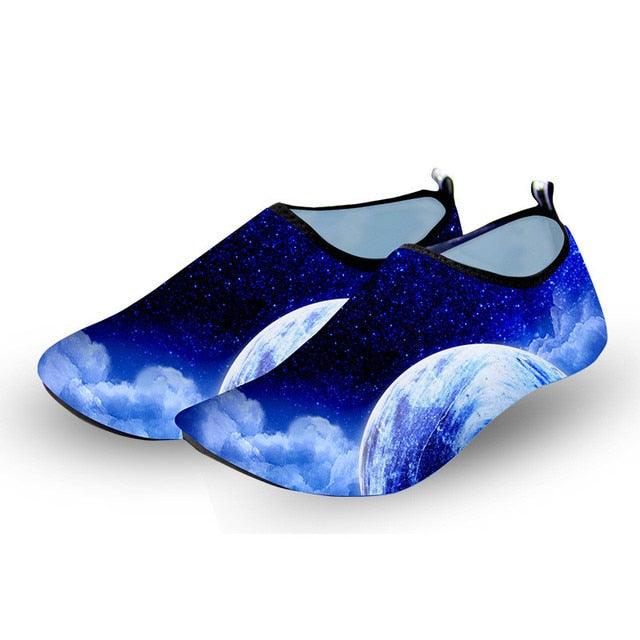 Stevvex space-print water shoes pair, blue aqua socks for men and women on Tampa Home & Garden Store