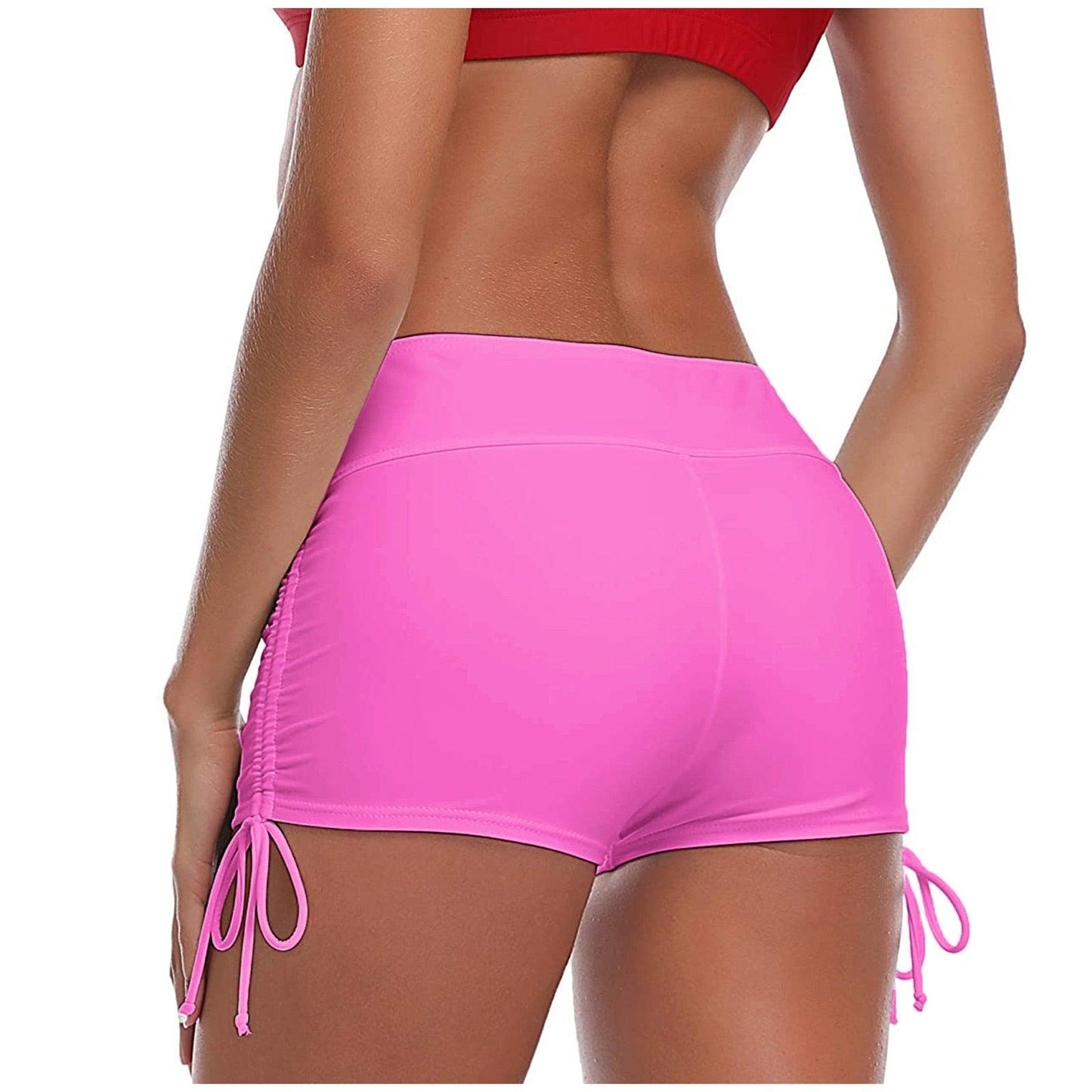 Stevvex high waist bikini bottoms in hot pink with side tie details and full coverage on Tampa Home & Garden Store