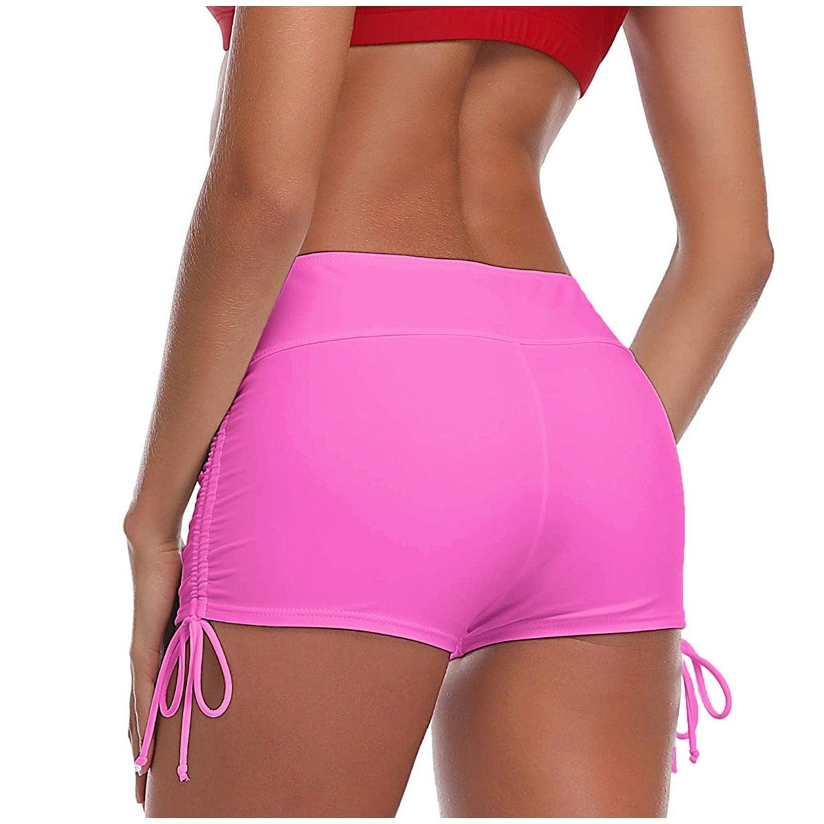 Stevvex high waist bikini bottoms in hot pink with side tie details and full coverage on Tampa Home & Garden Store