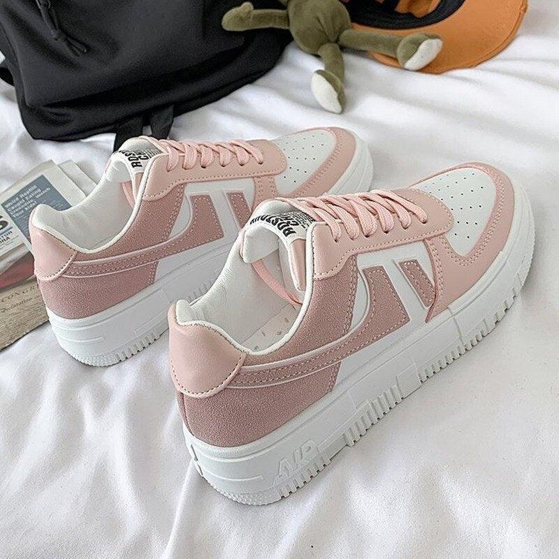 Stevvex women's sneakers pink blush with white perforated toe and chunky platform sole on Tampa Home & Garden Store