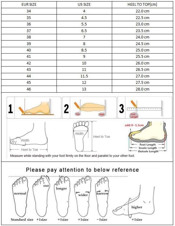 Stevvex sneakers size chart and foot-measurement diagrams for white casual lace-up sneakers on Tampa Home & Garden Store