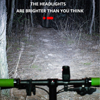 Stevvex USB rechargeable bicycle front light with LED headlamp mounted on green handlebars on Tampa Home & Garden Store