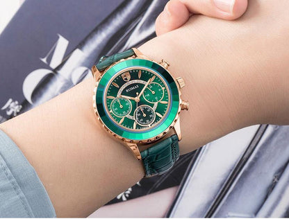 Stevvex ST775GLNKEN2 green women's watch with gold-tone case, green dial, leather strap on Tampa Home & Garden Store