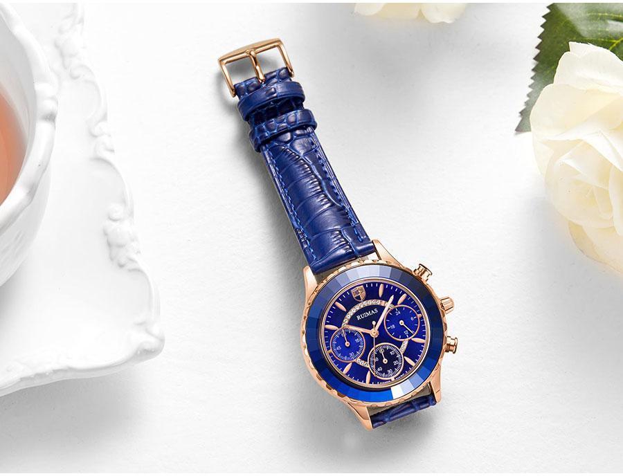 Stevvex ST775GLNKEN2 blue leather strap chronograph watch with rose-gold case on Tampa Home & Garden Store