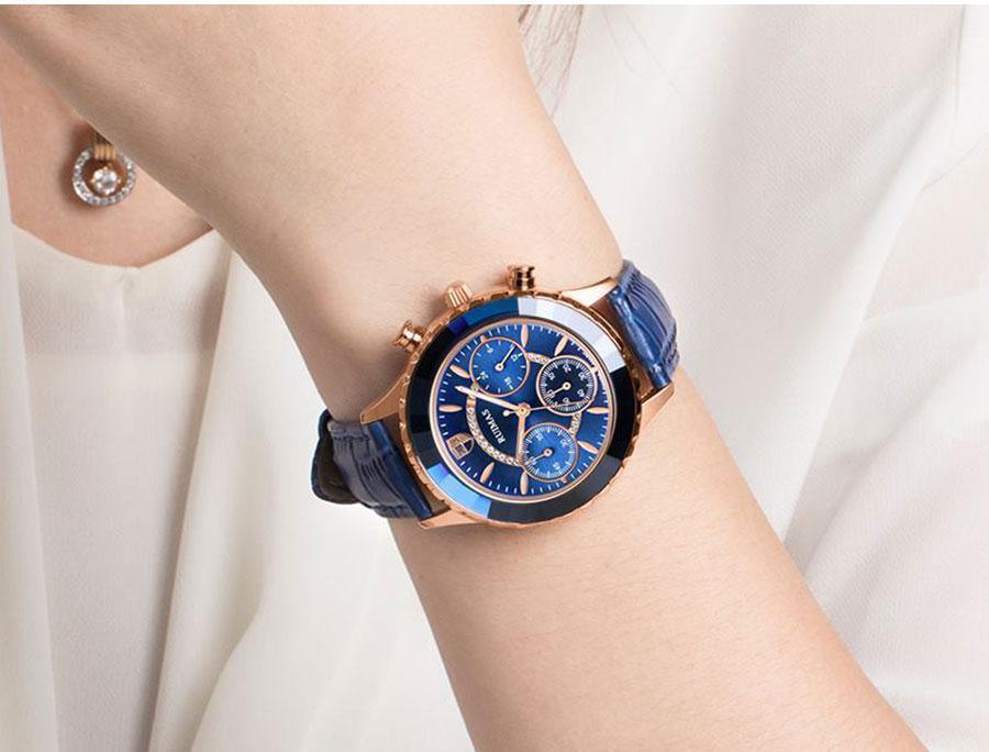 Stevvex women's wristwatch blue dial chronograph, blue leather strap, rose gold-tone case on Tampa Home & Garden Store