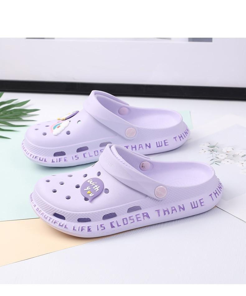 Two lavender women's slip-on garden sandals with straps, non-slip lightweight rubber on Tampa Home & Garden Store