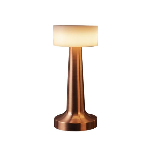 USB dimming desk lamp in copper finish with white fabric shade on Tampa Home & Garden Store
