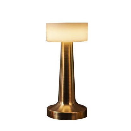 Stevvex USB Dimming Bar Desk Lamp with brass gold metal base and white fabric shade on Tampa Home & Garden Store