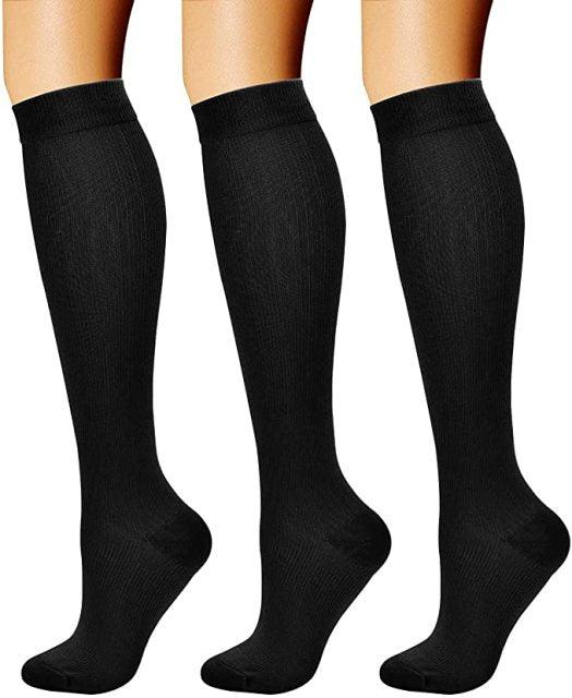 Stevvex compression athletic socks black knee-high, breathable graduated fit 3 pairs on Tampa Home & Garden Store