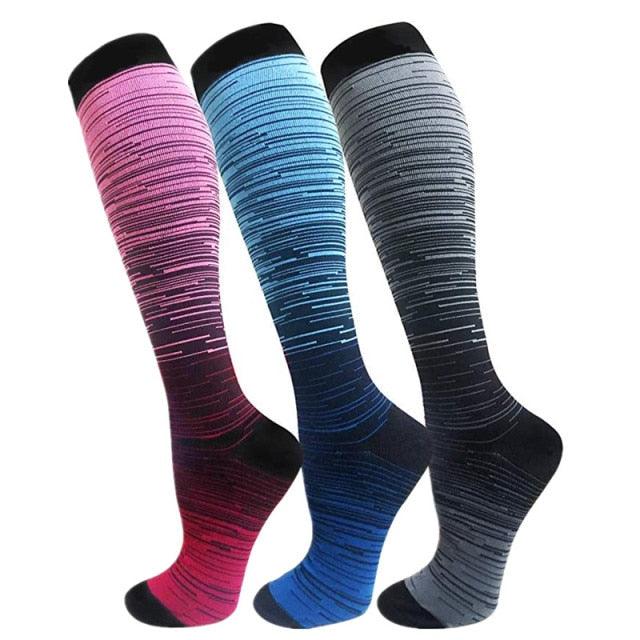 Stevvex athletic compression socks pink blue gray knee-high set of 3 on Tampa Home & Garden Store