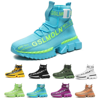 Stevvex fashion flying woven sock high-top sneaker blue with a chunky non-slip sole on Tampa Home & Garden Store