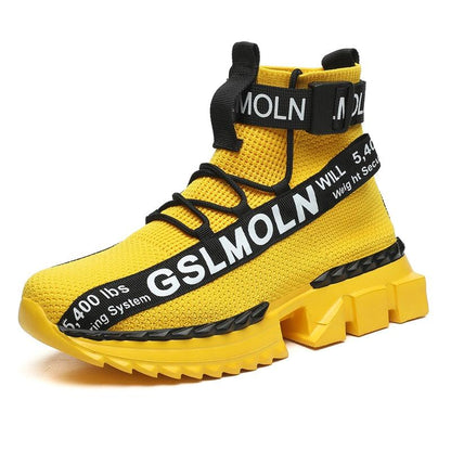 Yellow knit high-top sneakers with black strap and chunky sole Stevvex on Tampa Home & Garden Store