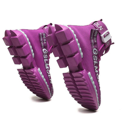 Stevvex men's purple high top woven sock sneakers with chunky square outsole casual shoes on Tampa Home & Garden Store