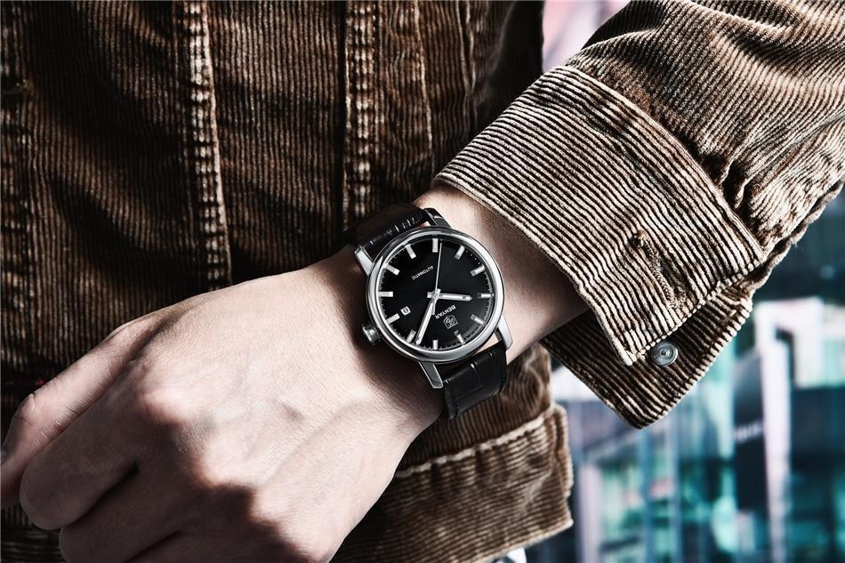 Stevvex men's leather strap watch with black dial stainless steel case waterproof on Tampa Home & Garden Store