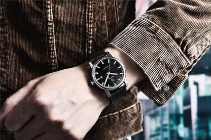 Stevvex men's leather strap watch with black dial stainless steel case waterproof on Tampa Home & Garden Store