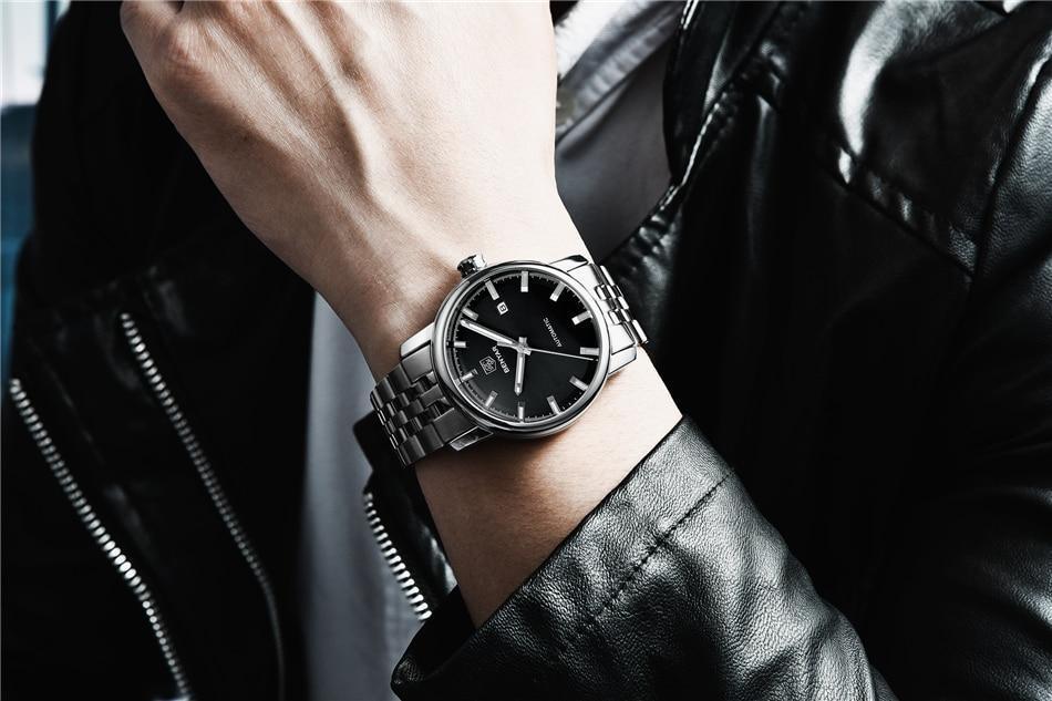 Stevvex stainless steel men's analog watch with black dial, date window, silver bracelet on Tampa Home & Garden Store