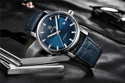 Stevvex ST822LUGNI44 men's luxury analog watch with blue dial and blue leather strap on Tampa Home & Garden Store