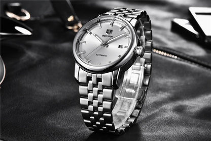ST822LUGNI44 stainless steel wristwatch Stevvex with silver dial, automatic, waterproof on Tampa Home & Garden Store