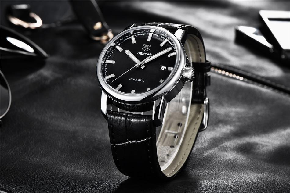 Stevvex ST822LUGNI44 men's leather strap stainless steel analog watch black dial automatic on Tampa Home & Garden Store