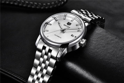 BENYAR automatic stainless steel wristwatch with silver dial, men's casual analog on Tampa Home & Garden Store