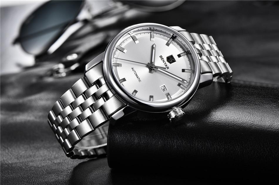Men's stainless steel wristwatch Stevvex ST822LUGNI44 with silver dial, date window, automatic on Tampa Home & Garden Store