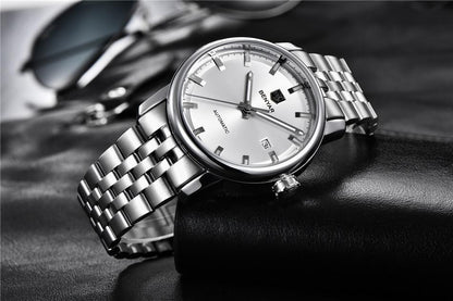 Men's stainless steel wristwatch Stevvex ST822LUGNI44 with silver dial, date window, automatic on Tampa Home & Garden Store