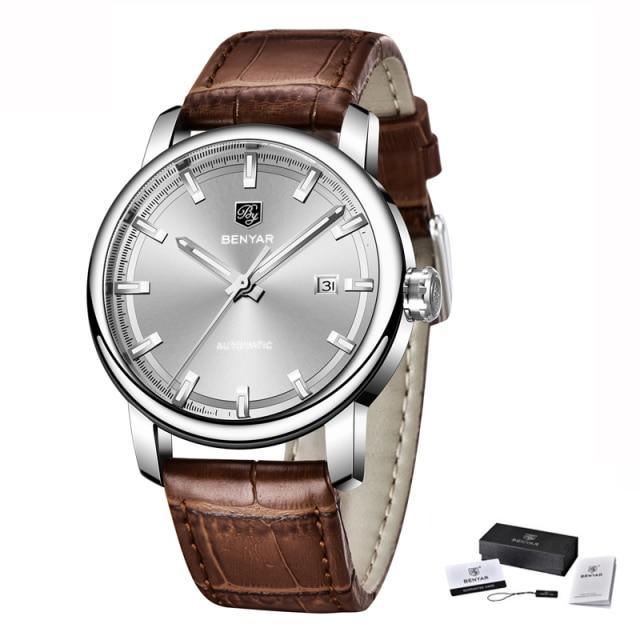 Stevvex ST822LUGNI44 men's analog watch with brown leather strap and silver case waterproof on Tampa Home & Garden Store