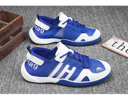 Stevvex blue mesh sneakers pair with white overlays and strap closure, mens athletic shoes on Tampa Home & Garden Store