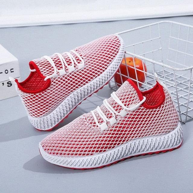 Stevvex women's running sneakers white mesh with red accents lightweight non-slip pair on Tampa Home & Garden Store