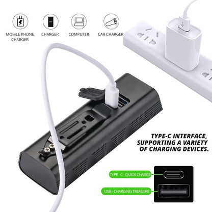 Stevvex black 10000mAh bike light battery pack with USB-C charging powering front and rear LED lights on Tampa Home & Garden Store