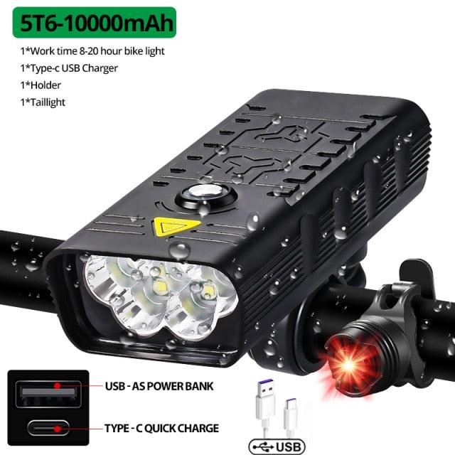 Stevvex 10000mAh USB rechargeable bike light set with front headlight and rear taillight on Tampa Home & Garden Store