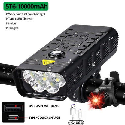 Stevvex 10000mAh USB rechargeable bike light set with front headlight and rear taillight on Tampa Home & Garden Store