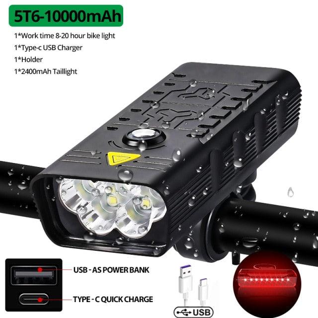 Stevvex bike light set front headlight and rear light, USB-C recharge 10000mAh, 5000 lumens on Tampa Home & Garden Store