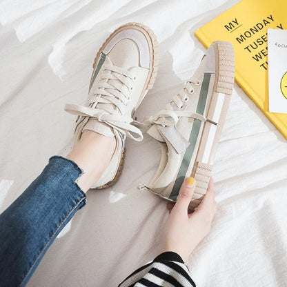 Stevvex canvas sneakers beige cream with green stripe vulcanized sole lace-up casual pair on Tampa Home & Garden Store